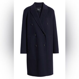 Theory Relaxed Double Breasted Wool & Cashmere Coat Navy Blue Women’s Medium NWT